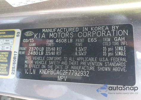 2015 Kia Sportage Lx z USA, uszkodzony, nr VIN KNDPBCAC2F7792932